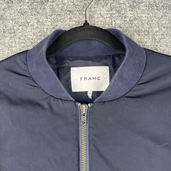 FRAME Jacket Women Medium Blue Navy Bomber Full Zip - Picture 2 of 12